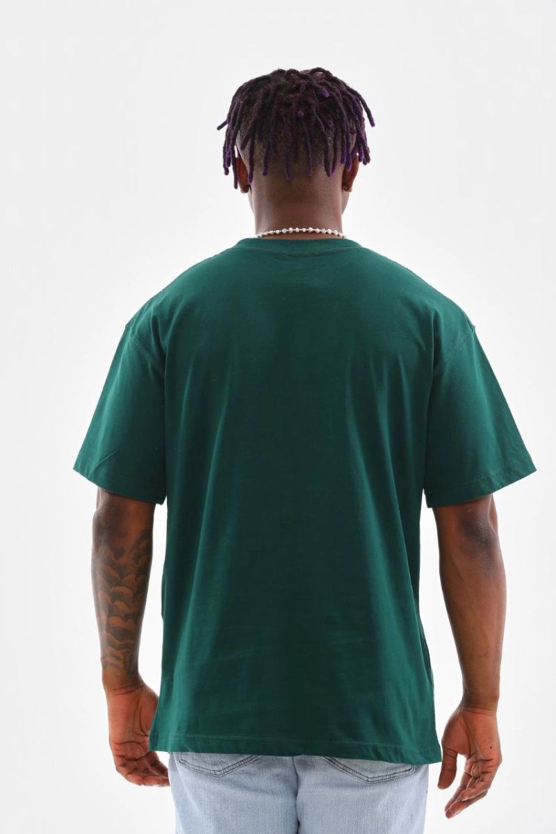 Erkek Düz Yazlık Kısa Kol Tişort Bisiklet Yaka Oversize T-Shirt - Koyu Yeşil