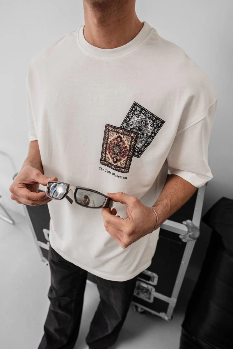 Erkek Yazlık Bisiklet Yaka Baskılı Regular Fit Tişört Kısa Kol T-Shirt - Beyaz