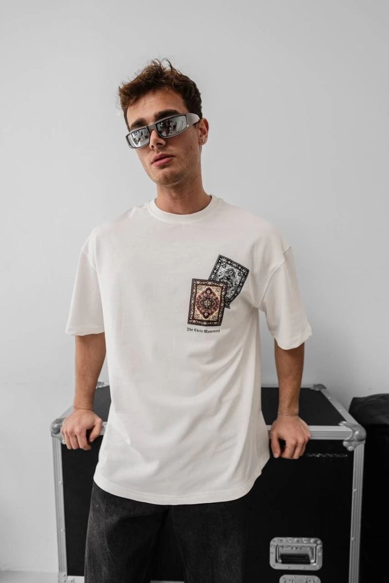 Erkek Yazlık Bisiklet Yaka Baskılı Regular Fit Tişört Kısa Kol T-Shirt - Beyaz