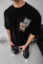 Erkek Yazlık Bisiklet Yaka Baskılı Regular Fit Tişört Kısa Kol T-Shirt - Siyah