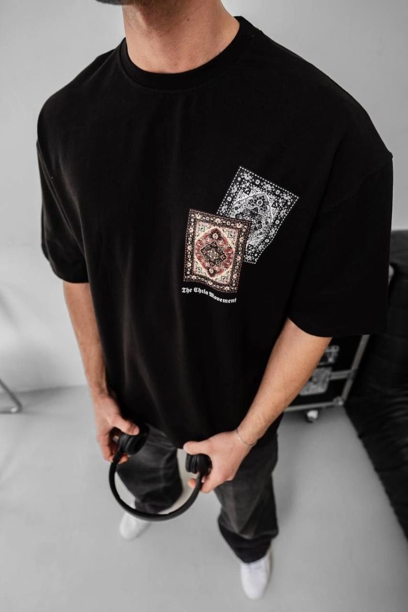 Erkek Yazlık Bisiklet Yaka Baskılı Regular Fit Tişört Kısa Kol T-Shirt - Siyah