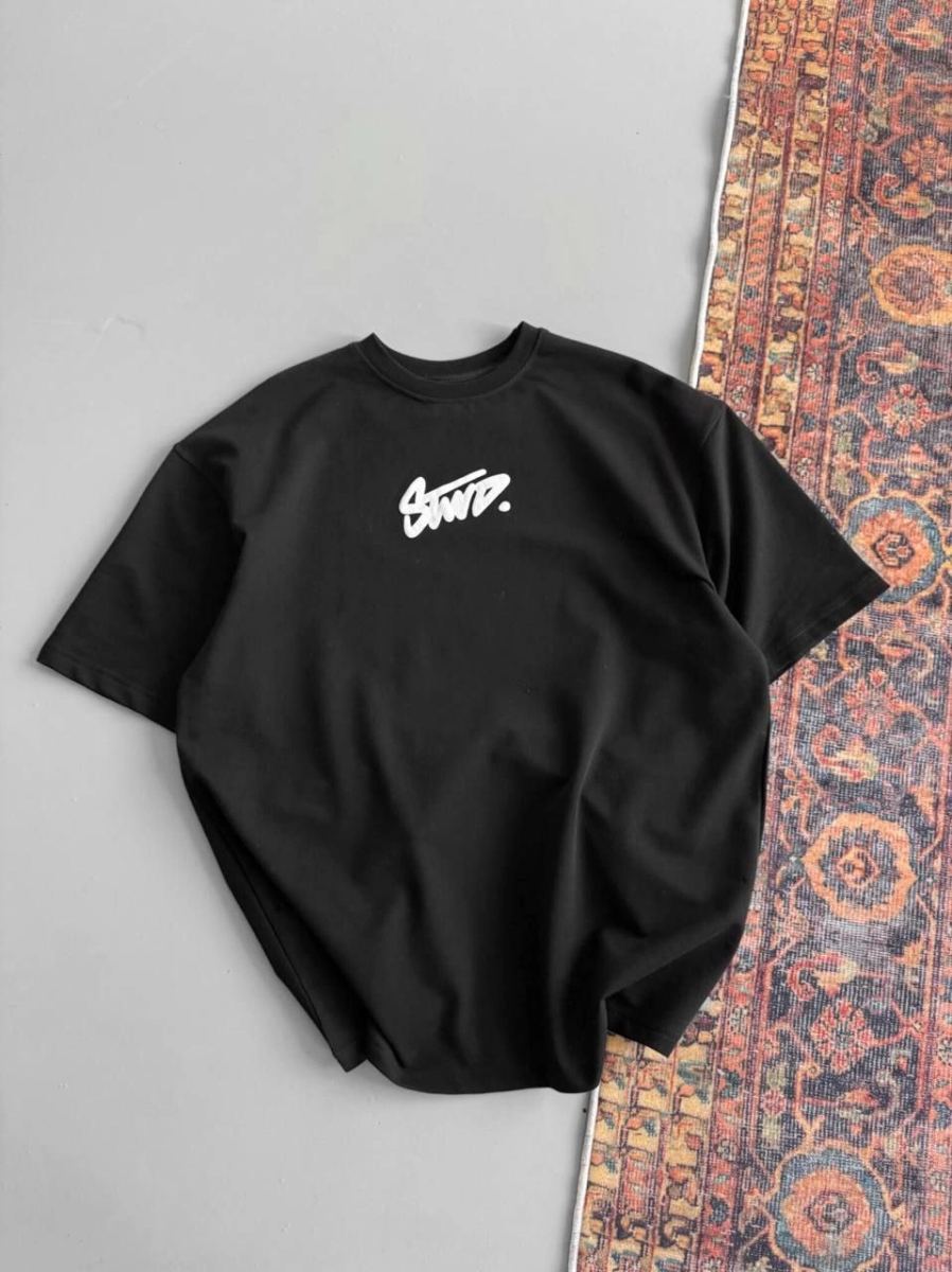 Kadın Yazlık Bisiklet Yaka Baskılı Regular Fit Tişört Kısa Kol T-Shirt - Siyah