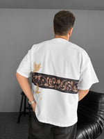 Erkek T-Shirt Ön ve Arka Baskılı Oversize Bisiklet Yaka tişort - Beyaz