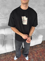ERKEK Tişört Kısa Kol Ön ve Arka Baskılı Oversize Bisiklet Yaka T-shirt - Siyah