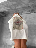 ERKEK Tişört Kısa kol Ön ve Arka Baskılı Oversize Bisiklet Yaka T-Shirt - Beyaz