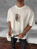 ERKEK Tişört Kısa kol Ön ve Arka Baskılı Oversize Bisiklet Yaka T-Shirt - Beyaz