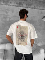 ERKEK Tişört Kısa kol Ön ve Arka Baskılı Oversize Bisiklet Yaka T-Shirt - Beyaz