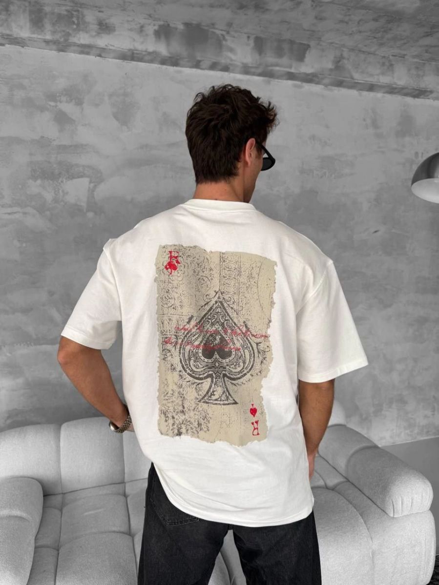 ERKEK Tişört Kısa kol Ön ve Arka Baskılı Oversize Bisiklet Yaka T-Shirt - Beyaz