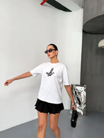 KADIN Baskılı T-Shirt Kısa Kol Bisiklet Yaka Regular Fit Yazlık Tişört - Beyaz