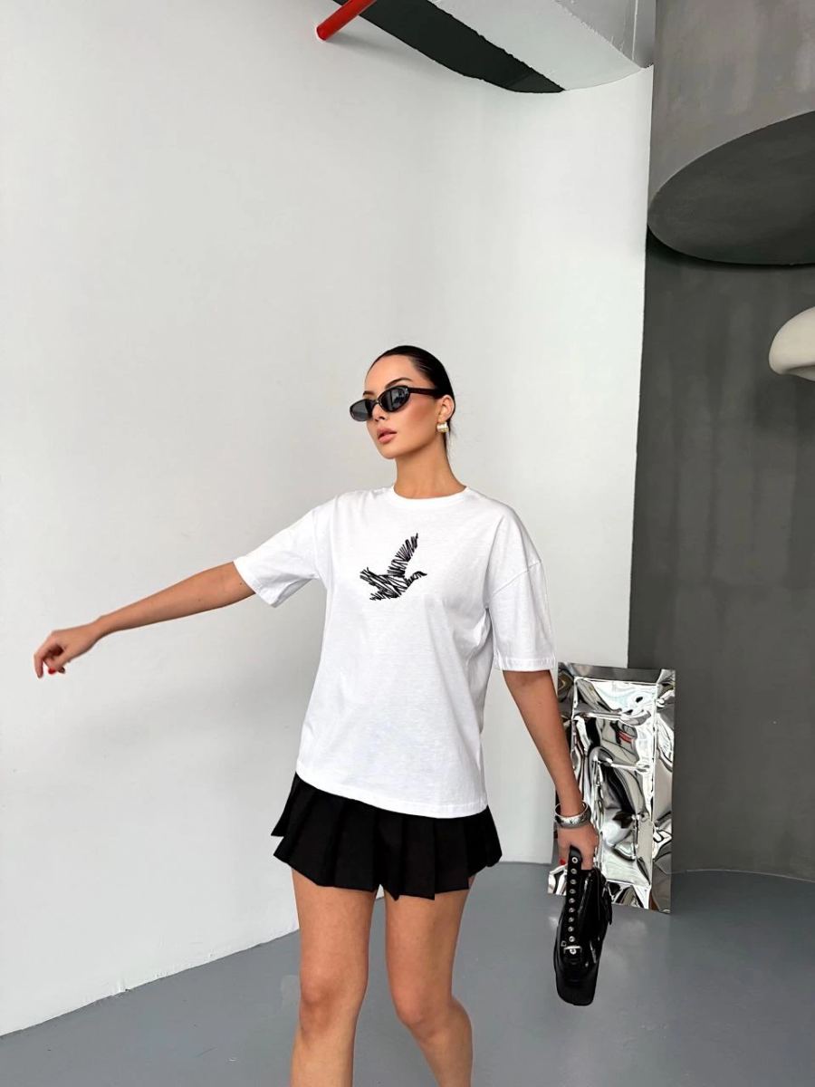 KADIN Baskılı T-Shirt Kısa Kol Bisiklet Yaka Regular Fit Yazlık Tişört - Beyaz