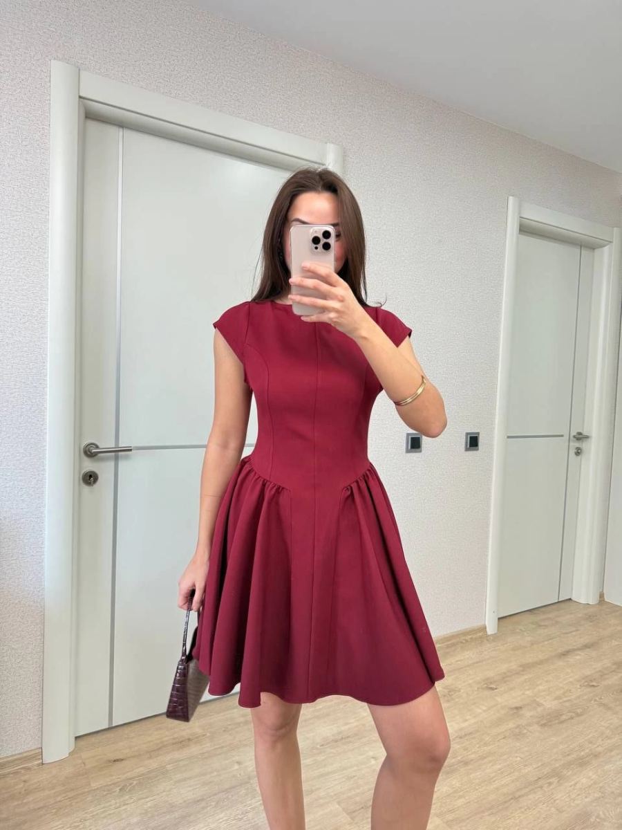 Kadın Sırt dekolteli Çan Detaylı Mini Elbise - Bordo