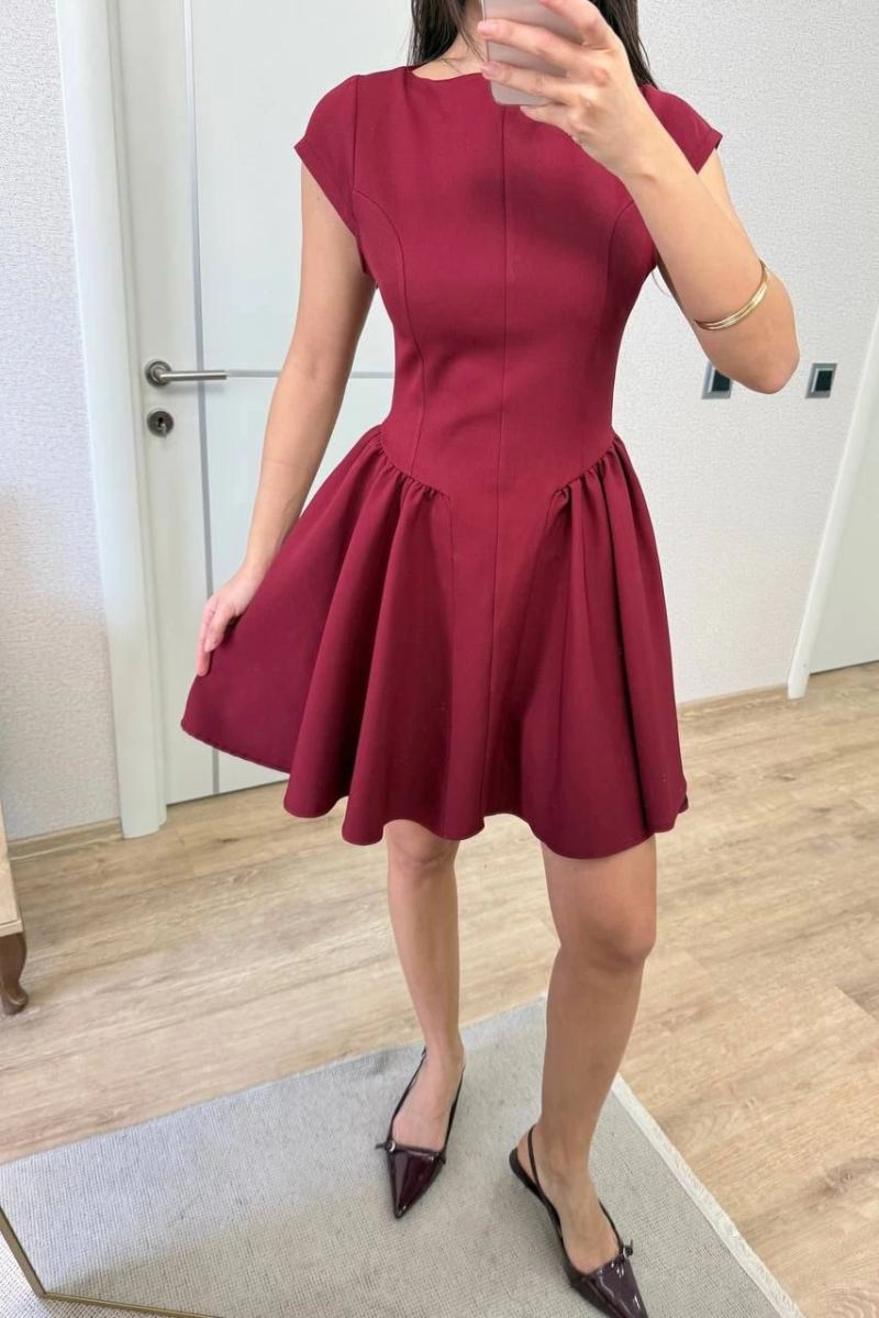 Kadın Sırt dekolteli Çan Detaylı Mini Elbise - Bordo