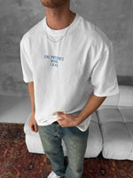 Erkek Ön ve Arka Baskılı T-Shirt Kısa Kol Bisiklet Yaka Regular Fit Tişört - Beyaz