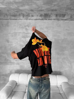 Erkek Ön ve Arka Baskılı T-Shirt Kısa Kol Bisiklet Yaka Regular Fit Tişört - Siyah