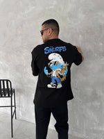 Erkek Ön ve Arka Baskılı T-Shirt Kısa Kol Bisiklet Yaka Regular Fit Tişört - Siyah
