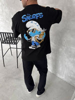 Erkek Ön ve Arka Baskılı T-Shirt Kısa Kol Bisiklet Yaka Regular Fit Tişört - Siyah