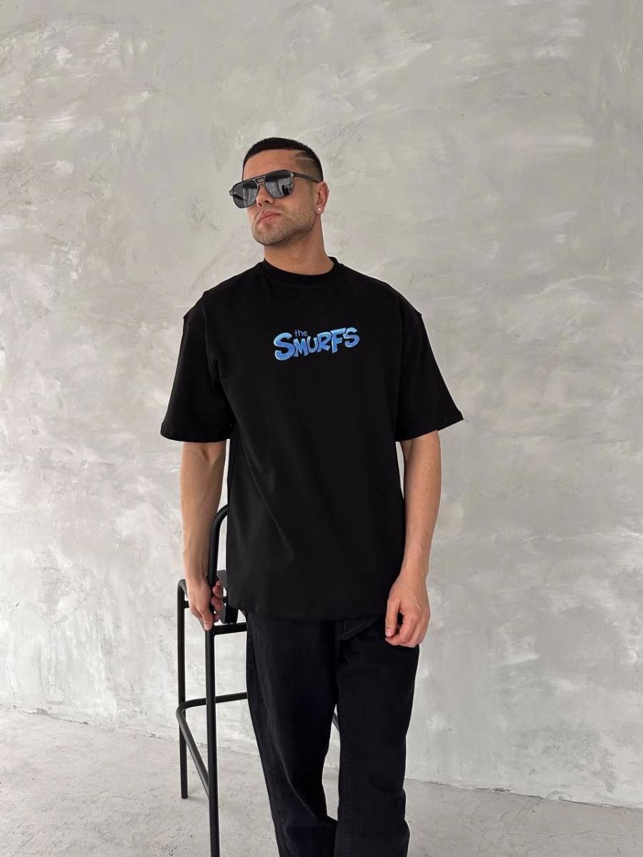 Erkek Ön ve Arka Baskılı T-Shirt Kısa Kol Bisiklet Yaka Regular Fit Tişört - Siyah