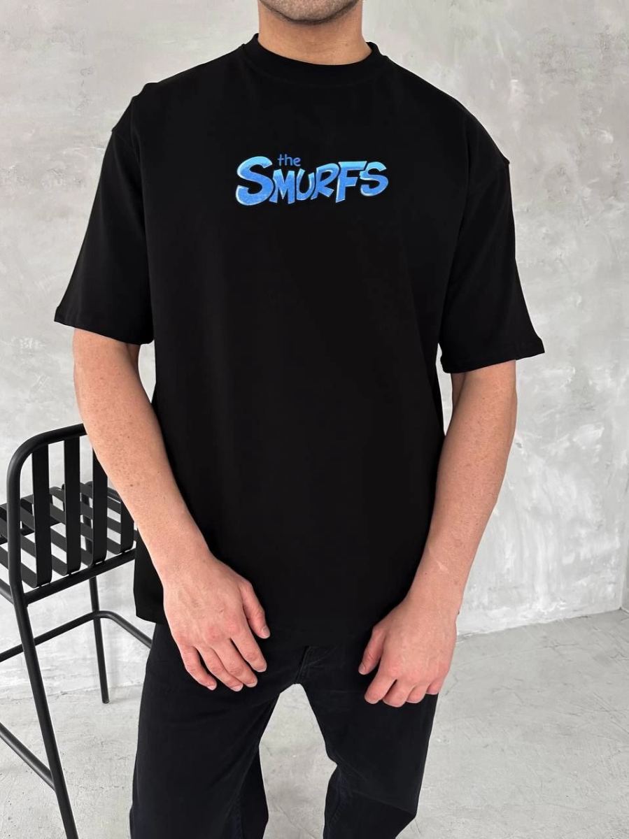 Erkek Ön ve Arka Baskılı T-Shirt Kısa Kol Bisiklet Yaka Regular Fit Tişört - Siyah