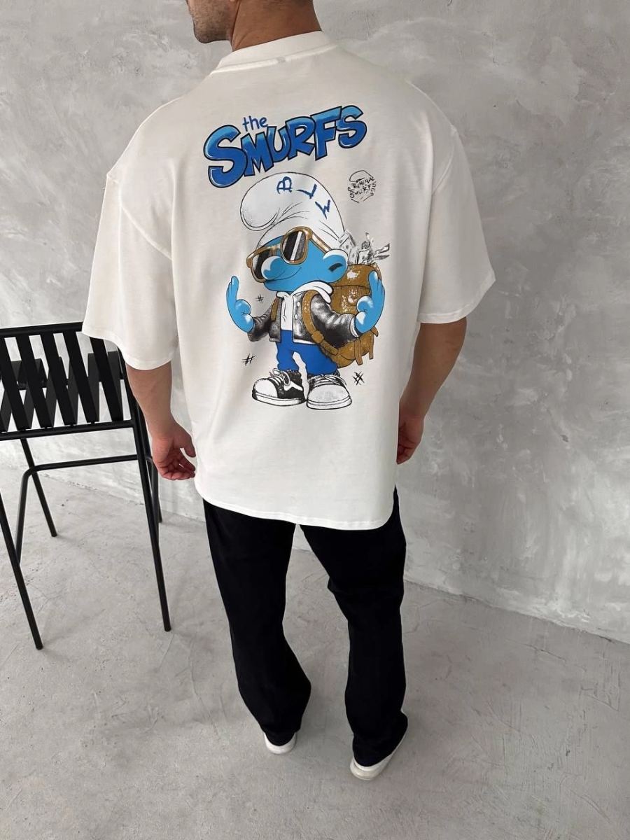 Erkek Ön ve Arka Baskılı T-Shirt Kısa Kol Bisiklet Yaka Regular Fit Tişört -  Beyaz
