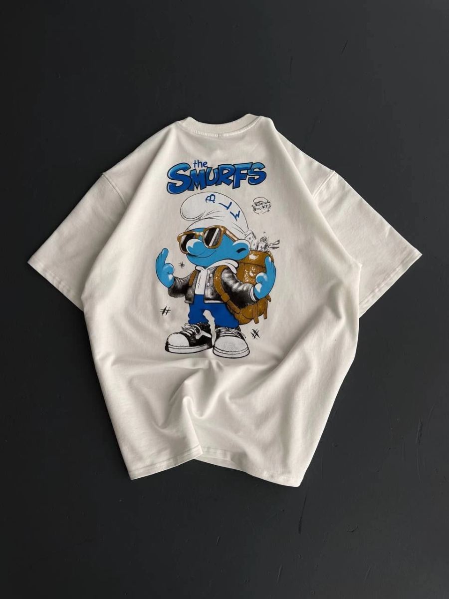 Erkek Ön ve Arka Baskılı T-Shirt Kısa Kol Bisiklet Yaka Regular Fit Tişört -  Beyaz