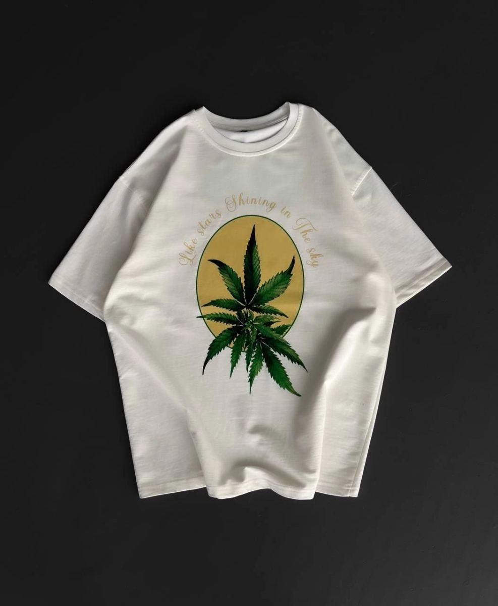 Erkek Kısa Kol Yazlık Tişört Bisiklet Yaka Baskılı Oversize T-Shirt - Beyaz