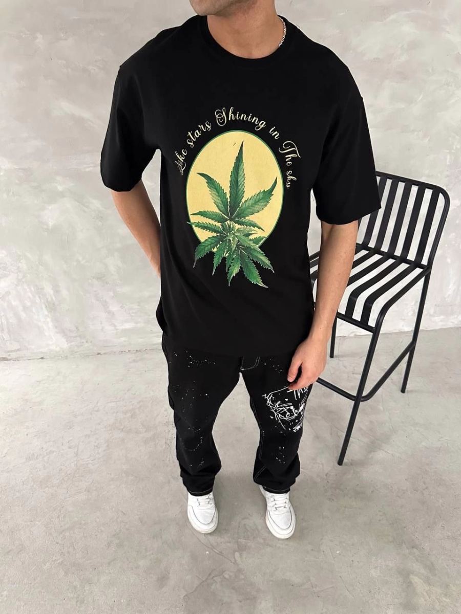 Erkek Baskılı T-Shirt Kısa Kol Bisiklet Yaka Regular Fit Yazlık Tişört - SiyahSiyah
