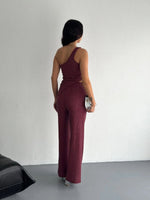 Asimetrik Crop Pantalon ikili Takım - Gül Kurusu