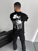 Erkek Ön ve Arka Baskılı T-Shirt Kısa Kol Bisiklet Yaka Regular Fit Tişört -  Siyah