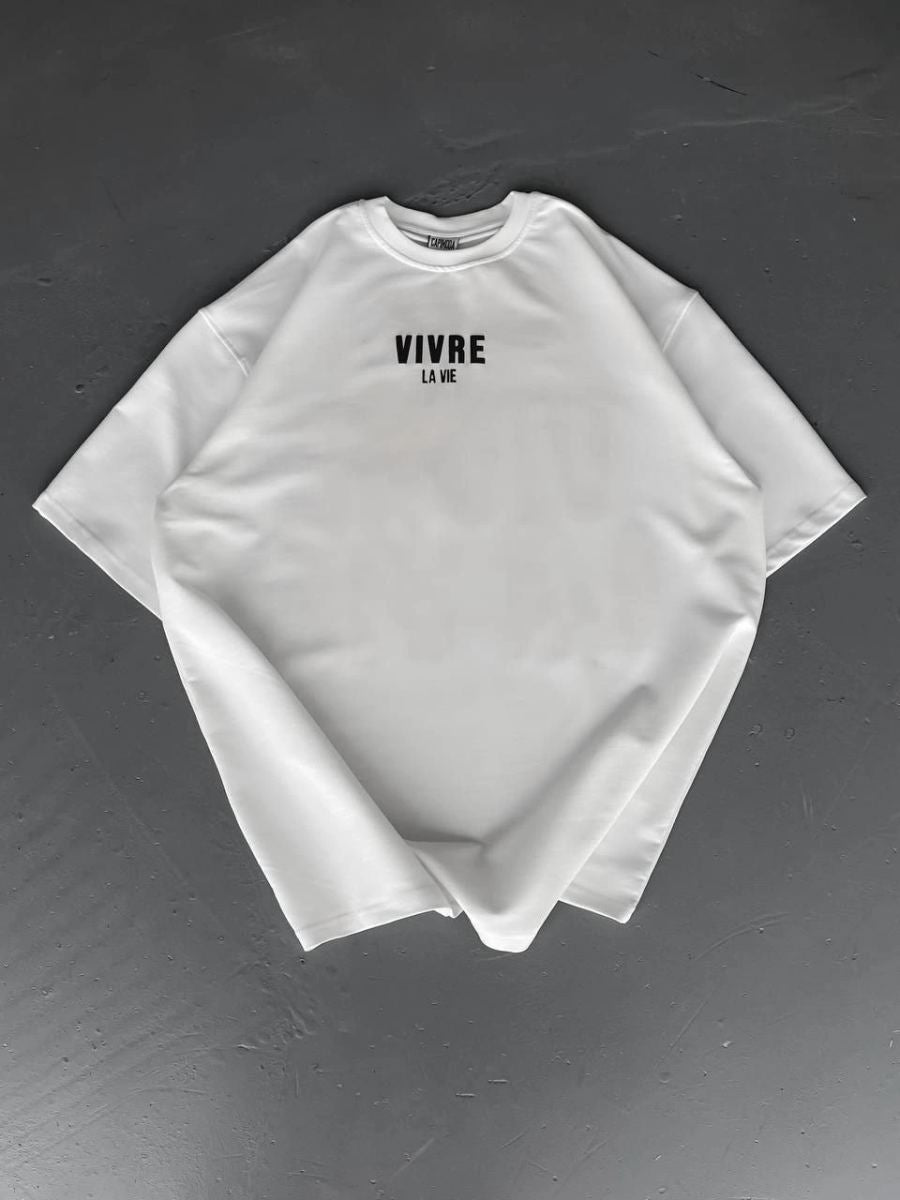 Erkek Ön ve Arka Baskılı T-Shirt Kısa Kol Bisiklet Yaka Regular Fit Tişört - Beyaz