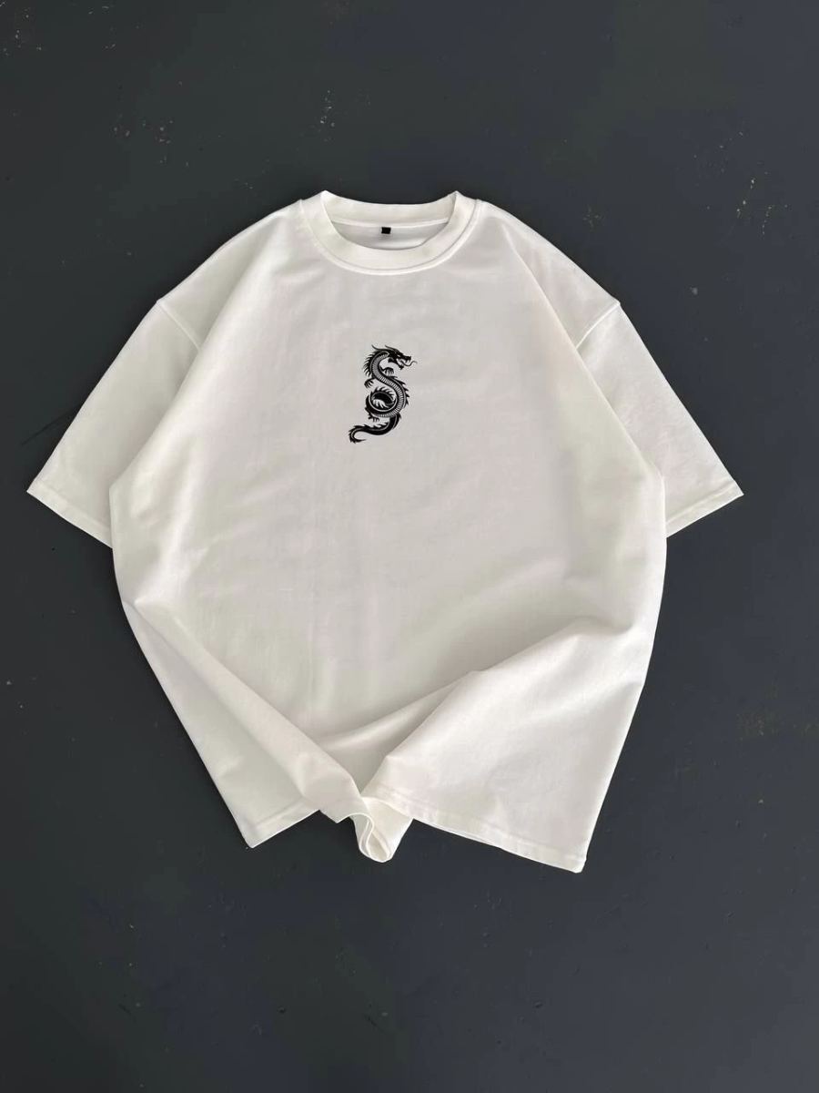 Erkek Ön ve Arka Baskılı T-Shirt Kısa Kol Bisiklet Yaka Regular Fit Tişört -  Beyaz