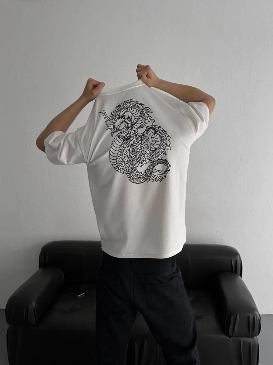 Erkek Ön ve Arka Baskılı T-Shirt Kısa Kol Bisiklet Yaka Regular Fit Tişört -  Beyaz