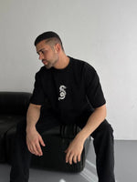 Erkek Ön ve Arka Baskılı T-Shirt Kısa Kol Bisiklet Yaka Regular Fit Tişört - Siyah