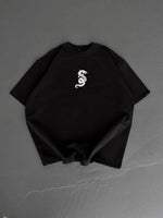Erkek Ön ve Arka Baskılı T-Shirt Kısa Kol Bisiklet Yaka Regular Fit Tişört - Siyah
