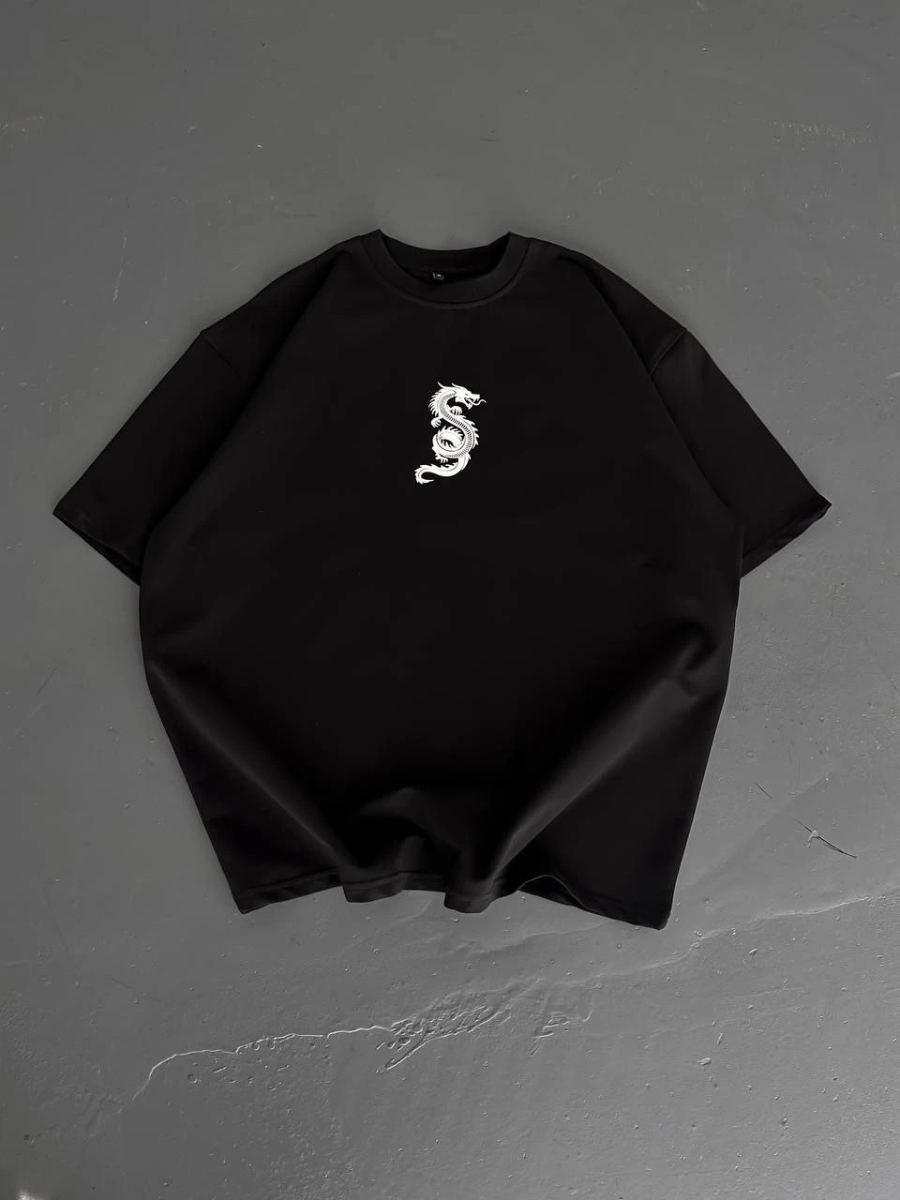 Erkek Ön ve Arka Baskılı T-Shirt Kısa Kol Bisiklet Yaka Regular Fit Tişört - Siyah