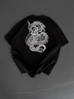 Erkek Ön ve Arka Baskılı T-Shirt Kısa Kol Bisiklet Yaka Regular Fit Tişört - Siyah
