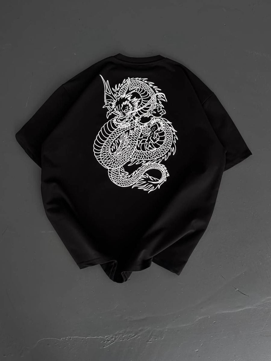 Erkek Ön ve Arka Baskılı T-Shirt Kısa Kol Bisiklet Yaka Regular Fit Tişört - Siyah