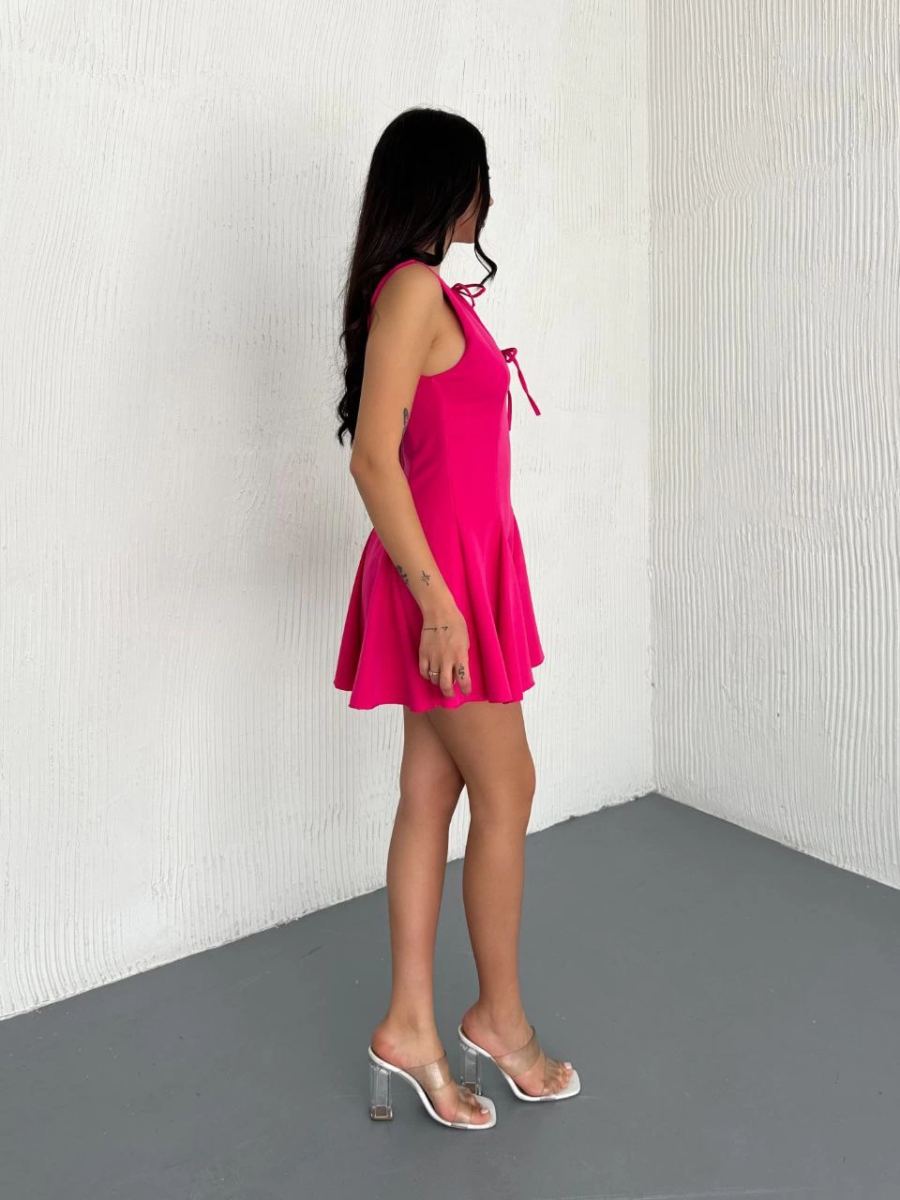 Kadın Göğüs Bağlamalı Kolsuz Mini Boy Elbise - Pembe