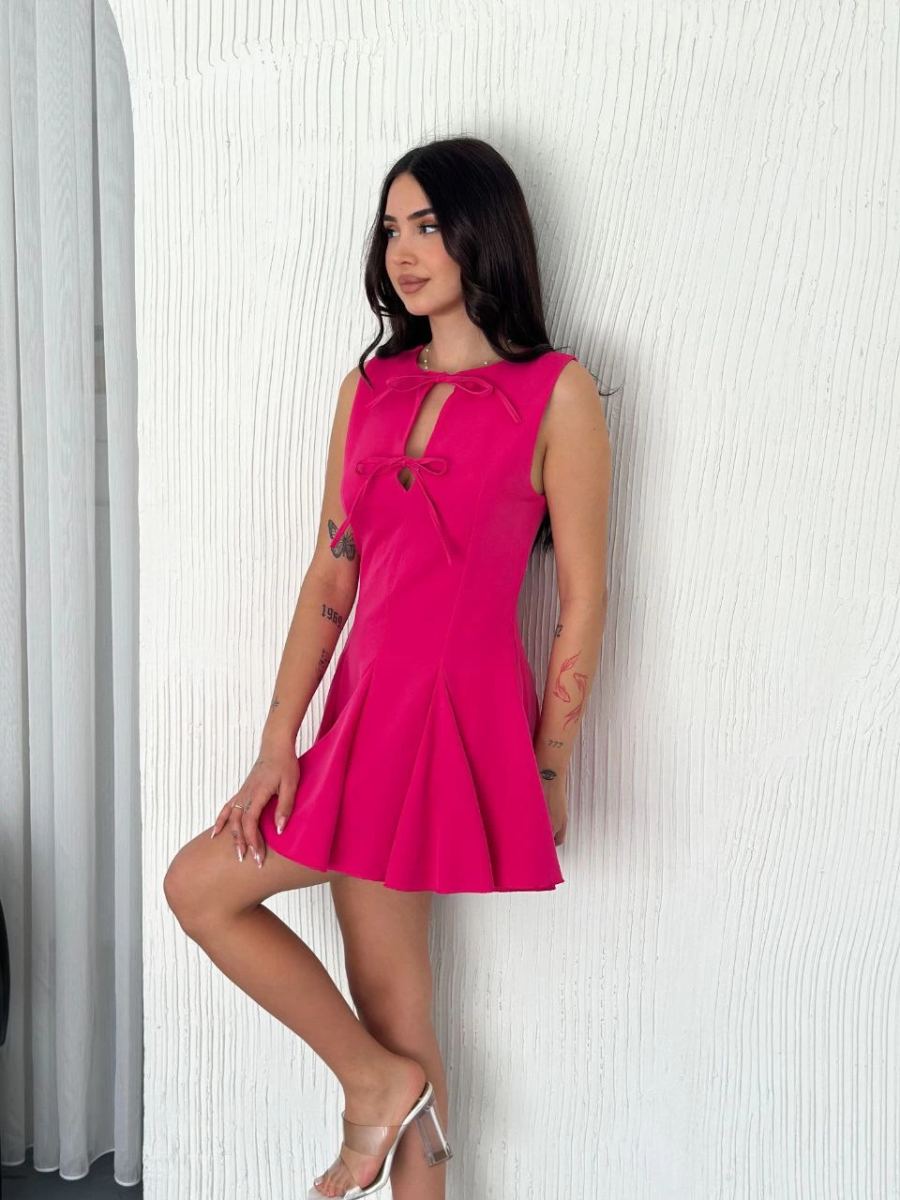 Kadın Göğüs Bağlamalı Kolsuz Mini Boy Elbise - Pembe