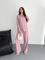 Kadın Gömlek Pantolon ikili Alt-Üst Takım - Toz Pembe