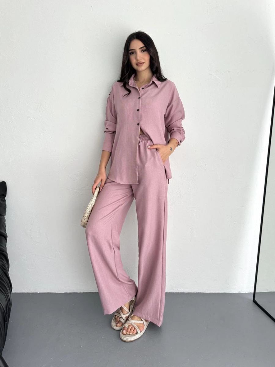 Kadın Gömlek Pantolon ikili Alt-Üst Takım - Toz Pembe