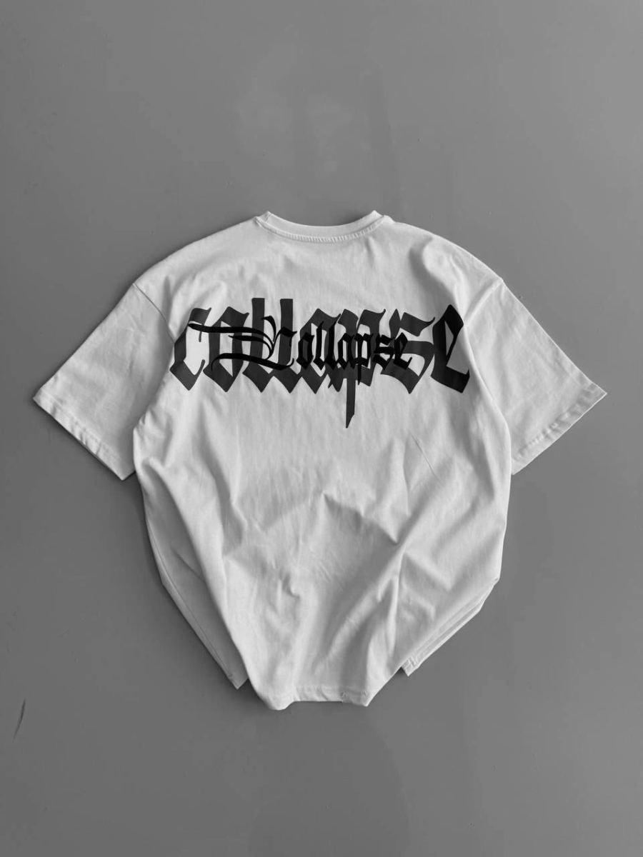 Erkek Ön ve Arka Baskılı T-Shirt Kısa Kol Bisiklet Yaka Regular Fit Tişört - Beyaz