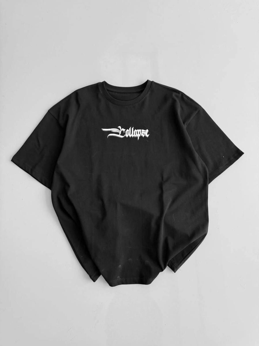 Erkek Ön ve Arka Baskılı T-Shirt Kısa Kol Bisiklet Yaka Regular Fit Tişört - Siyah