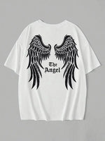 Kadın Kısa Kol Tişört Bisiklet Yaka Angel Melek Kanadı Baskılı T-Shirt - Beyaz