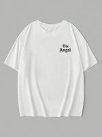 Kadın Kısa Kol Tişört Bisiklet Yaka Angel Melek Kanadı Baskılı T-Shirt - Beyaz