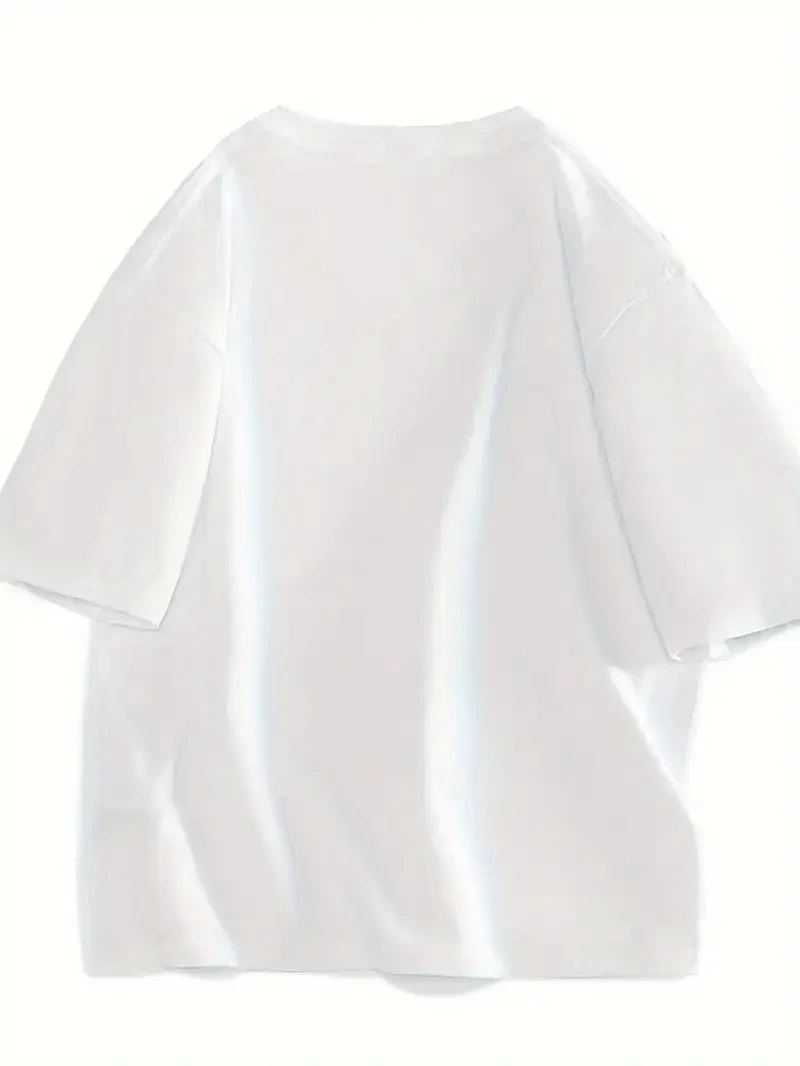Kadın Gülücük Baskılı Tişört Kısa Kol Bisiklet Yaka Oversize T-Shirt - Beyaz