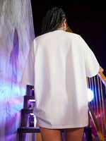 Kadın Shut Up Baskılı Tişört Kısa Kol Bisiklet Yaka Oversize T-Shirt - Beyaz