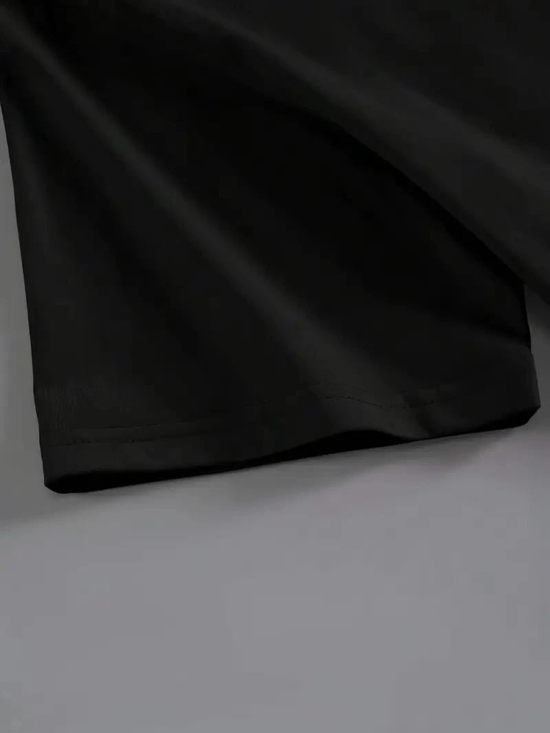 Kadın Kahve Desen Baskılı Tişört Kısa Kol Bisiklet Yaka Oversize T-Shirt - Siyah