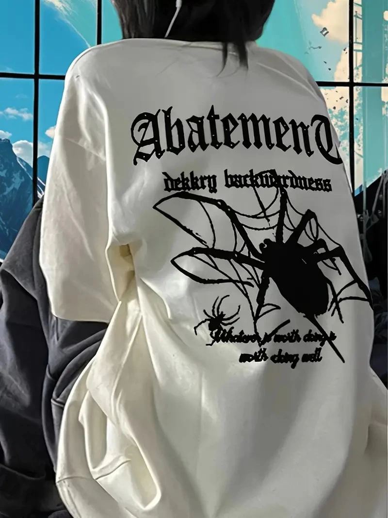 Kadın Tişört Örümcek Baskılı Bisiklet Yaka T-shirt - Beyaz