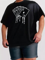 Erkek Kısa Kol Yazlık Tişört Bisiklet Yaka KART Baskılı T-Shirt - Siyah