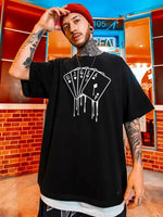 Erkek Kısa Kol Yazlık Tişört Bisiklet Yaka KART Baskılı T-Shirt - Siyah